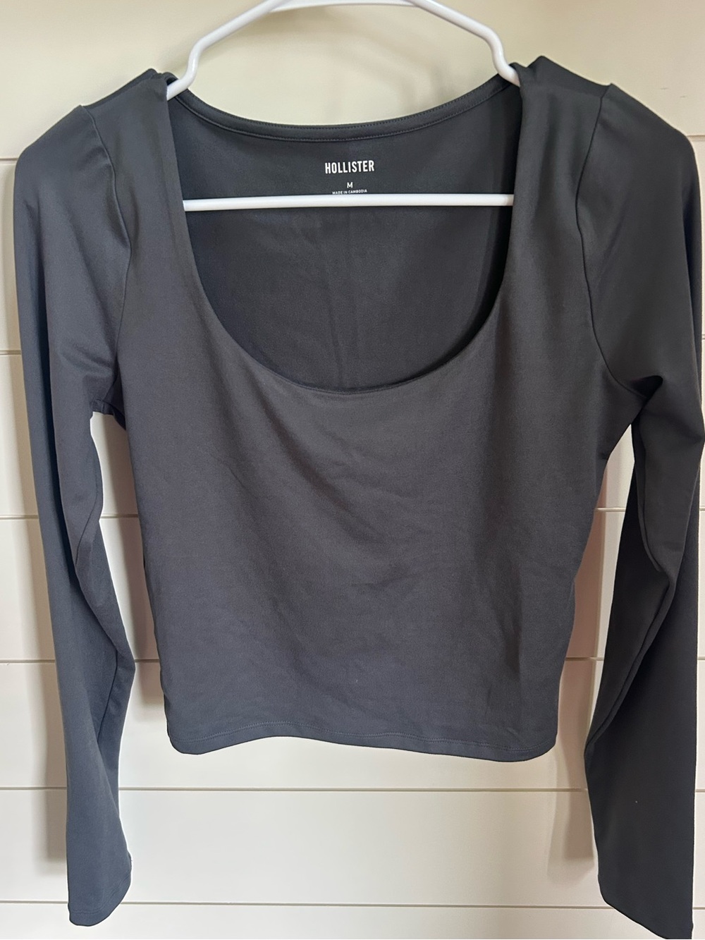 Hollister Scoop Neck Long Sleeve Top - Charcoal Gray